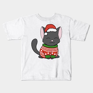 Christmas Sweater Black Cat Kids T-Shirt